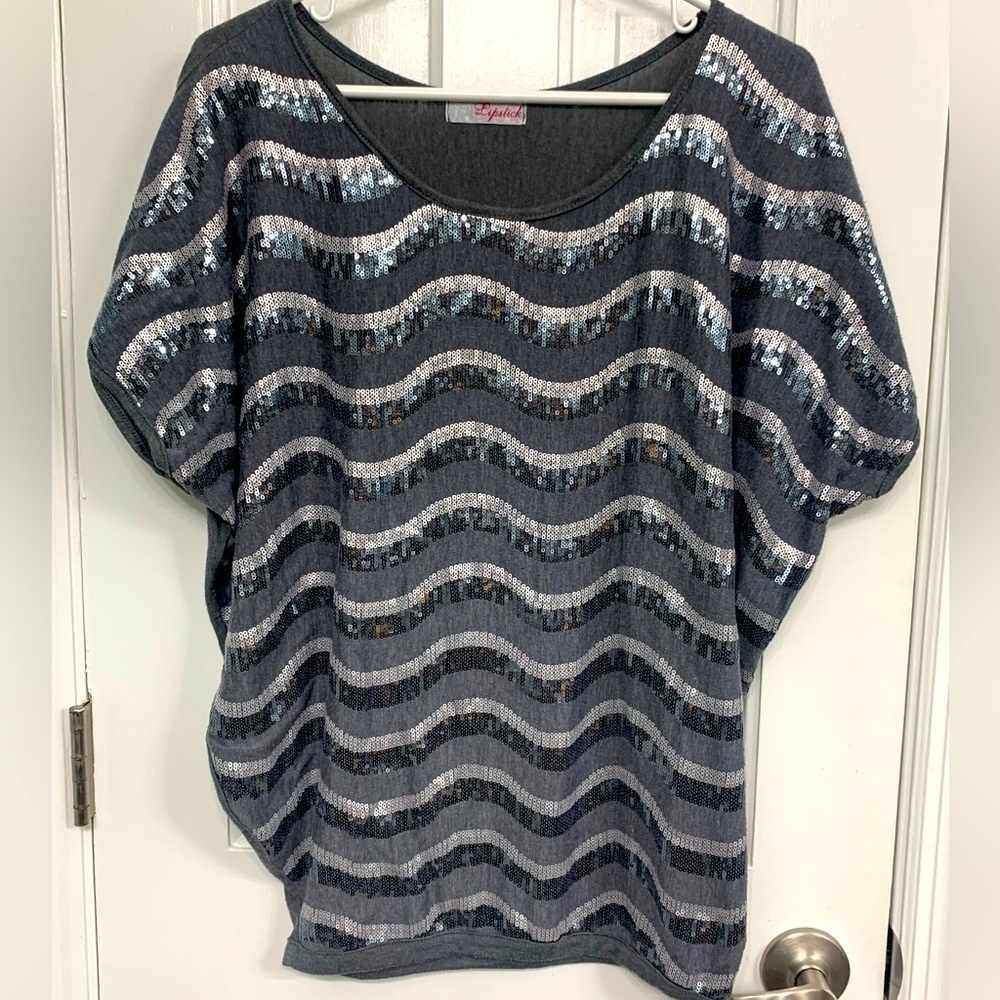 Lipstick Clubwear RAVE Y2K Gray Sequined Top Size Medium